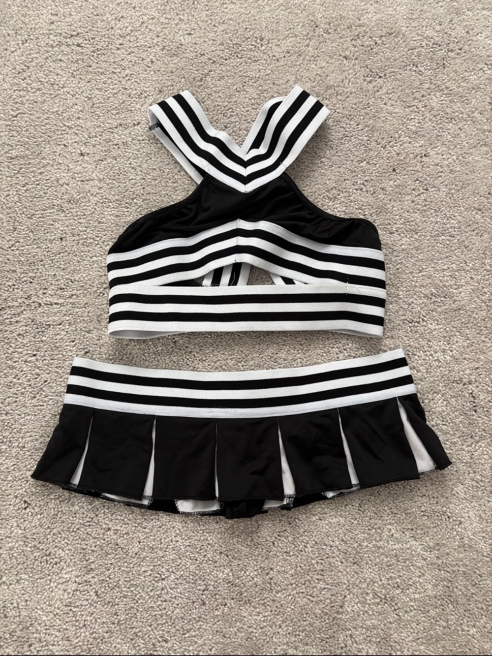 Black & White Striped Two-Piece Bikini Set